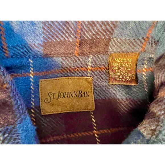 VTG ST JOHN’S BAY Flannel Shirt Button Down Blue Plaid Size Med - Picture 6 of 6
